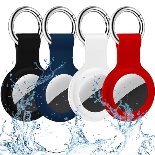 HXCQYGL AirTag Cases, Ultra-Light Silicone AirTag Case with Anti-Detachment Keychain Loop, Compatible with Apple AirTag, 4-Pack (Black, White, Red)