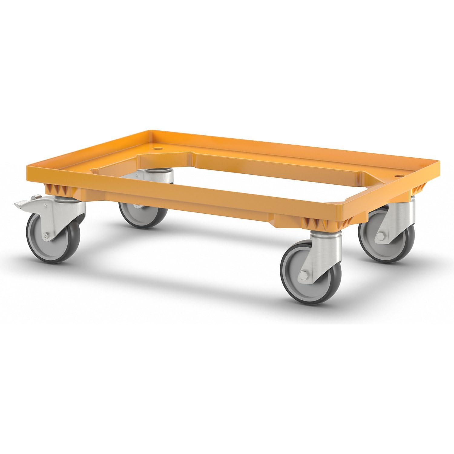 eurokraft | Plateau roulant professionnel | 600 x 400 mm | 4 roulettes pivotantes | dont 2 avec dispositif de blocage | jaune