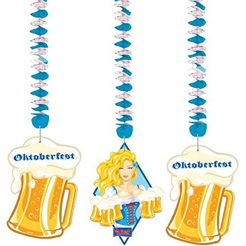 3 Deko-Spiralen 'Oktoberfest' – 70 Cm Lang, Aus Papier & Metallfolie – Wiesn-Party-Dekoration In Blau