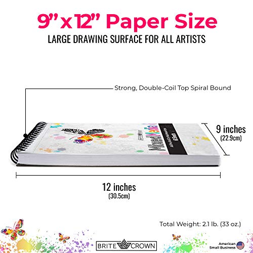 Brite Crown Mixed Media Sketch Pad – 9 X 12 Sketch Book (60 Sheets) Perforated Sketchbook Art Paper For Pencils, Markers, Paints, Watercolors, Pastels, Charcoal 120Lb (200Gsm) Acid Free Drawing Paper #TOP3
