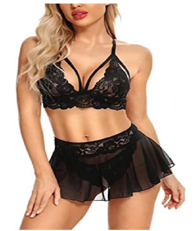 autonest Sexy Lingerie Sets for Women Naughty Babydoll 3 Piece Lace Bralette, Mini Skirt with G-String Teddy Lingerie Babydoll.-picture-16
