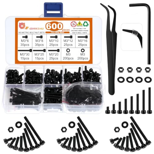Image of DIANZHU M3 Allen Bolts Assortment Kit 600 Pcs 12.9 Tensile Hex Socket Head