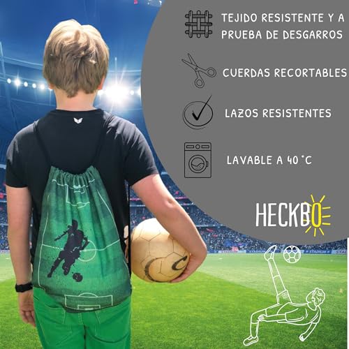 HECKBO Mochila niñas y niños - con dibujos de fútbol - se puede lavar a máquina - 40x32 cm - para el la escuela, para hacer deporte - mochila, zapatillero, bolso, bolsa de deporte para fútbol - imagen 3
