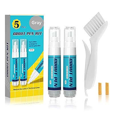 NADAMOO Grout Pen Gray, 2 Pcs Large Size 20ml Tile Grout Paint Pen, Grout Shine Touch Up Repair Marker Tile Gap Coating- Restore and Renew Grout Line, with 2 Replacement Nibs and 1 Cleaning Brush