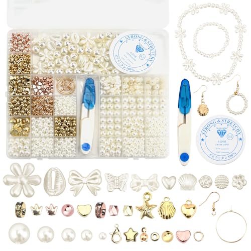Embhlitfe 999 stück Perlen für Armbänder, Perlen Weiß Set Zum Auffädeln, DIY Perlenfädel set für armbänder selber machen Schmuck Halskette Ohrringe Kette für Kinder Erwachsene