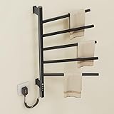 Kewinsent Electric Heated Towel Rack, 5-Bar Rotating Design, Wall-Mounted, Black, Touch Panel Control with Timer, Hardwired or Plug-in 110V (Black)