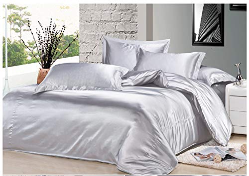 TruMod Home 600-TC 100% Silk Satin Sheet Set 4pcs, Silk Fitted Sheet 16" Deep Pocket,Silk Flat Sheet & Pillowcases Set - Breathable - Hypoallergenic - Silk Bed Sheets, Luxury Bedding Sets -Ultra Soft