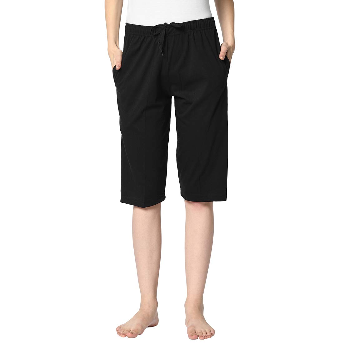 mack jonney Women's Cotton Three Fourth Capri Shorts with Side Pockets |Women's Casual Shorts-D13__BLK__01-P-picture-33