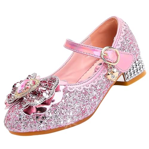 Vorkhuaeri Scarpe da Principessa per Bambina Elsa Tacchi Alti Scarpe da Ginnastica Ballo per Bambini Costume Adatte per Feste Cosplay Matrimoni (A3-Rosa,30)