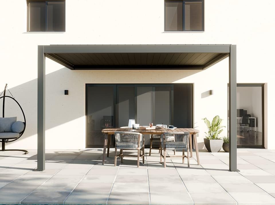 Direct ABRIS Pergola Bioclimatique Adossée Motorisée 12m² 3x4m Gris Anthracite Stellar - Eclairage Intégré
