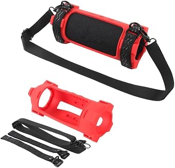 Silicone Protective Cover Case for JBL Flip 7, Soft Skin Sleeve Flip7 Speaker Protector Travel Easy Carrying Case Shell with Adjustable Shoulder Strap and Bicycle Fixed Mount Strap Red