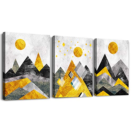 Abstract Geometry Mountains wall decorations for Living Room Bedroom Decoration,Bathroom Canvas Wall Art decor 3 Piece Home Decoration kitchen Wall decor modern golden Abstract Watercolor painting