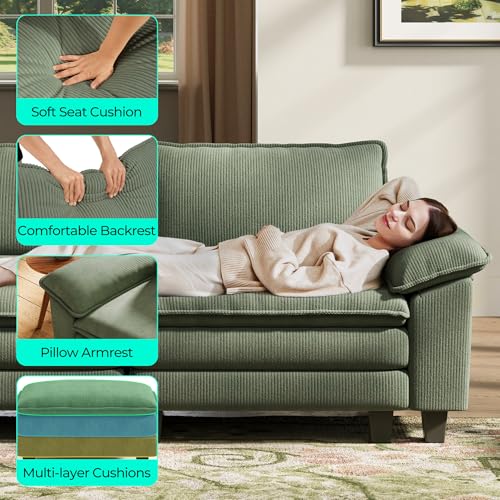 LINSY HOME 123'' Modular Sectional Sofa Green Couch Corduroy Cloud Couches for Living Room, L Shaped Couch with Movable Ottoman, Modern Cloud Sectional Sofas for Bedroom and Apartment, Green - Image 4