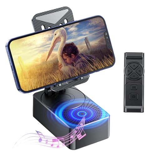 Gankoii Phone Stand with Speaker with Bluetooth 5.3 Phone Stand with Remote Control & Adjustable Height/Angle Non-Slip Silicone Base Portable for Home/Office/Outdoor Gifts for Men Women Teens Parents