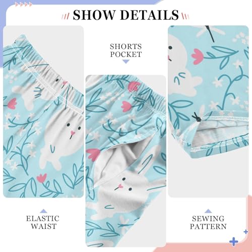 ZZXXB Lovely Bunny Dragonfly Flowers Boys Long Pants Soft Trousers Elastic Waist Kids Lounge Bottoms with Pockets S-XL4