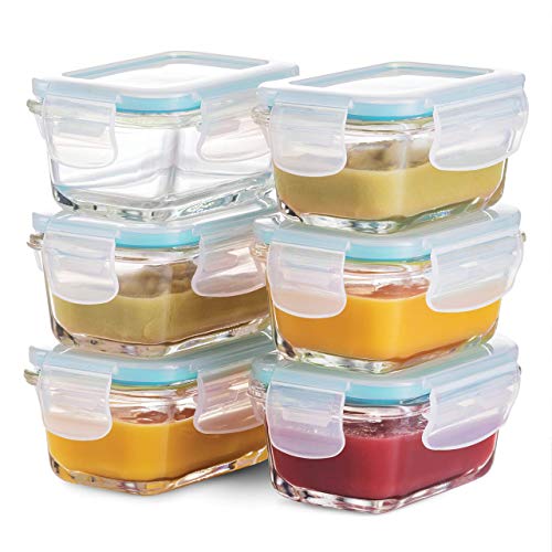 Superior Glass Baby Food Storage Containers 130ml(6-Pack) Airtight BPA-Free Locking Lids - Baby Glass Food Jars, Freezer, Microwave & Dishwasher Safe, Small Sauce Containers for Snacks & Dips