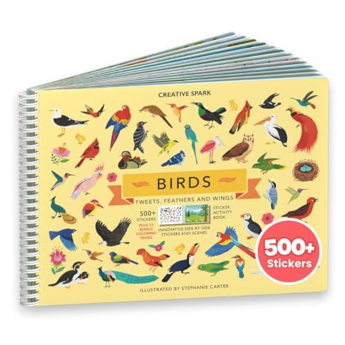 Cupkin Bird Sticker Book Activity for Kids, Toddler Airplane Travel Essentials, 500+ Parrot Stickers + 12 Scenes + 12 Coloring Book Pages, Bird Lover Kids Gift, Kid Crafts for Ages 2-8