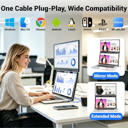 Image of Laptop Screen Extender, 15.6 inch Ultra-Light & Thin Dual Monitor Extender with 1080P FHD IPS, Eye Care & Neck-Friendly, USB-C /HDMI Plug-Play Portable Monitor for Mac /Win /Android, Fits 13-17 inch Laptops