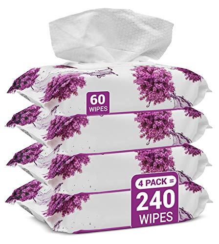 Herb & Luxe Face Wipes, Flip-Top Makeup Remover Facial Cleansing Wipes with Aloe Vera for Sensitive, Oily, dry Skin, Face/Hands/Body, Women/Men, 60 Count, Lavender (Pack of 4 = 240 Wipes)