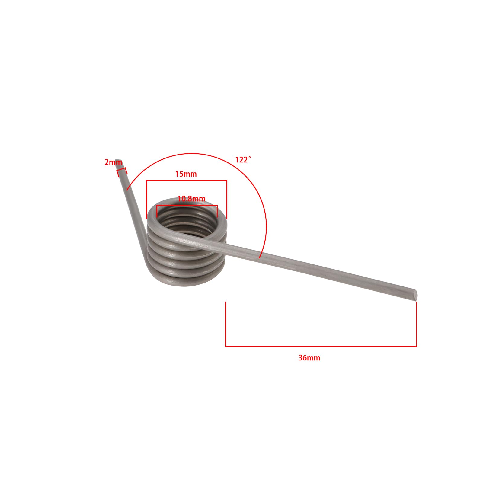SG Store Torsionsfeder aus 304 Edelstahl, 2 mm Drahtdurchmesser, 15 mm Außendurchmesser, 122 ° Ablenkung, geeignet für Kamine mit Schiebetüren, Heimwerker, Holzbearbeitung, Möbelreparaturprojekt, 4