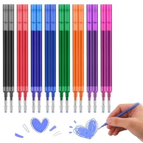 16 recambios para bolígrafos de gel borrables, compatibles con FriXion Ball, Clicker, Slim & Eberhard Faber, 0,7 mm, 11 cm de longitud, 8 colores: azul, negro, rojo, verde, morado, magenta, naranja