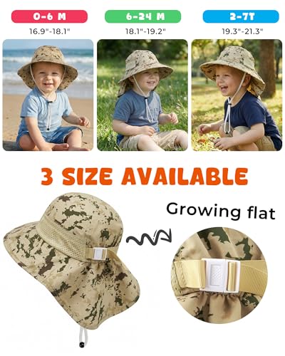 Image of Toddler Baby Sun Hat Kids Summer Beach Essentials Adjustable Beach Hats with Bucket Wide Brim for Boys Girls Age 0-14 Years