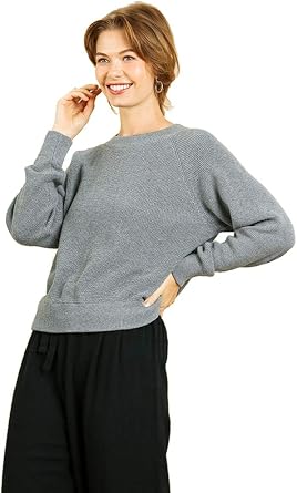 Umgee Long Sleeve Ribbed Knit Pullover Sweater_H Grey_L