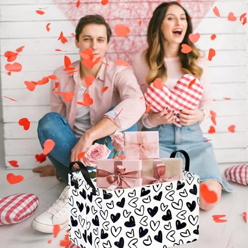 Image of Black Heart Valentine Gift Love Storage Basket Clothes Laundry Storage Box Shelf Bins, Gift Basket Laundry Hamper with Handles