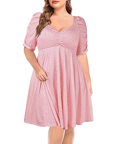Polka Dot Dress Plus Size Wedding Guest Women Summer A Line Pink Easter Short Flowy Skater Casual Dress Pockets