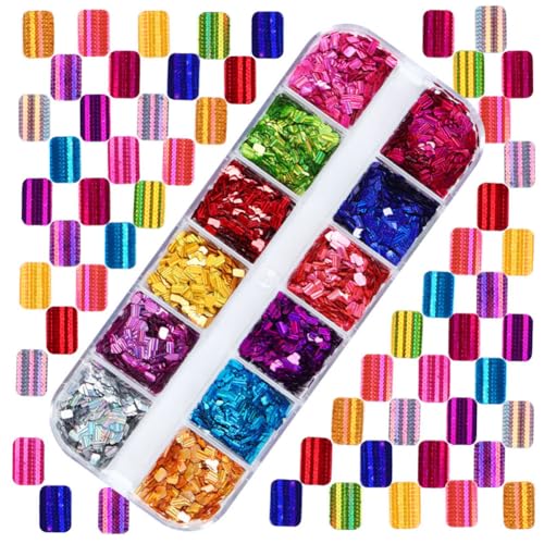Nail Art 3D Holographic Square Sequins Laser Rectangle Glitter Flakes for Women Girls Manicure Decorations 12 Colors - Thumbnail 4