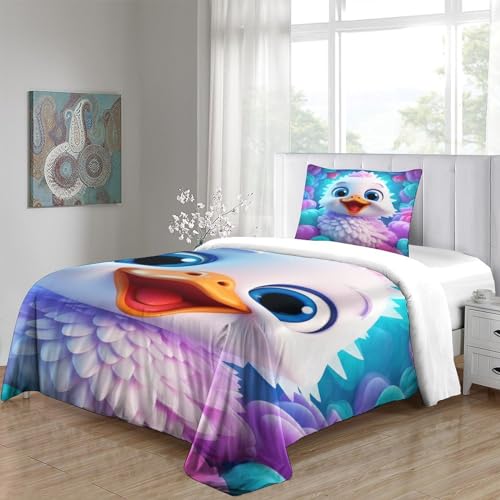 Parure de lit oiseau mignon 135x200 housse couette 3D imprimé coloré particules microfibre - 5
