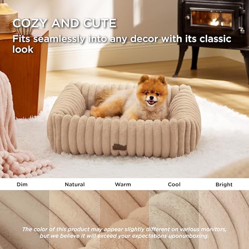 Image of Bedsure ComfyFleece Cute Dog Bed for Small Medium Dogs,25in Sandy Beige