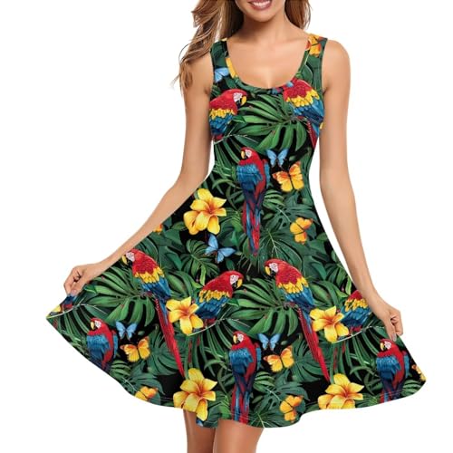 Image of TOADDITDO Women's Sleeveless O Neck Beach A-Line Party Coctail Tank Dresses Flared Sundress