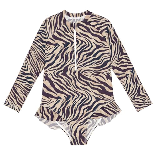 Zebra Pattern Girls Long Sleeve Swimsuit UPF 50+ Rashguard Swimwear One Piece Bathing Suit for 3-12 21216684
