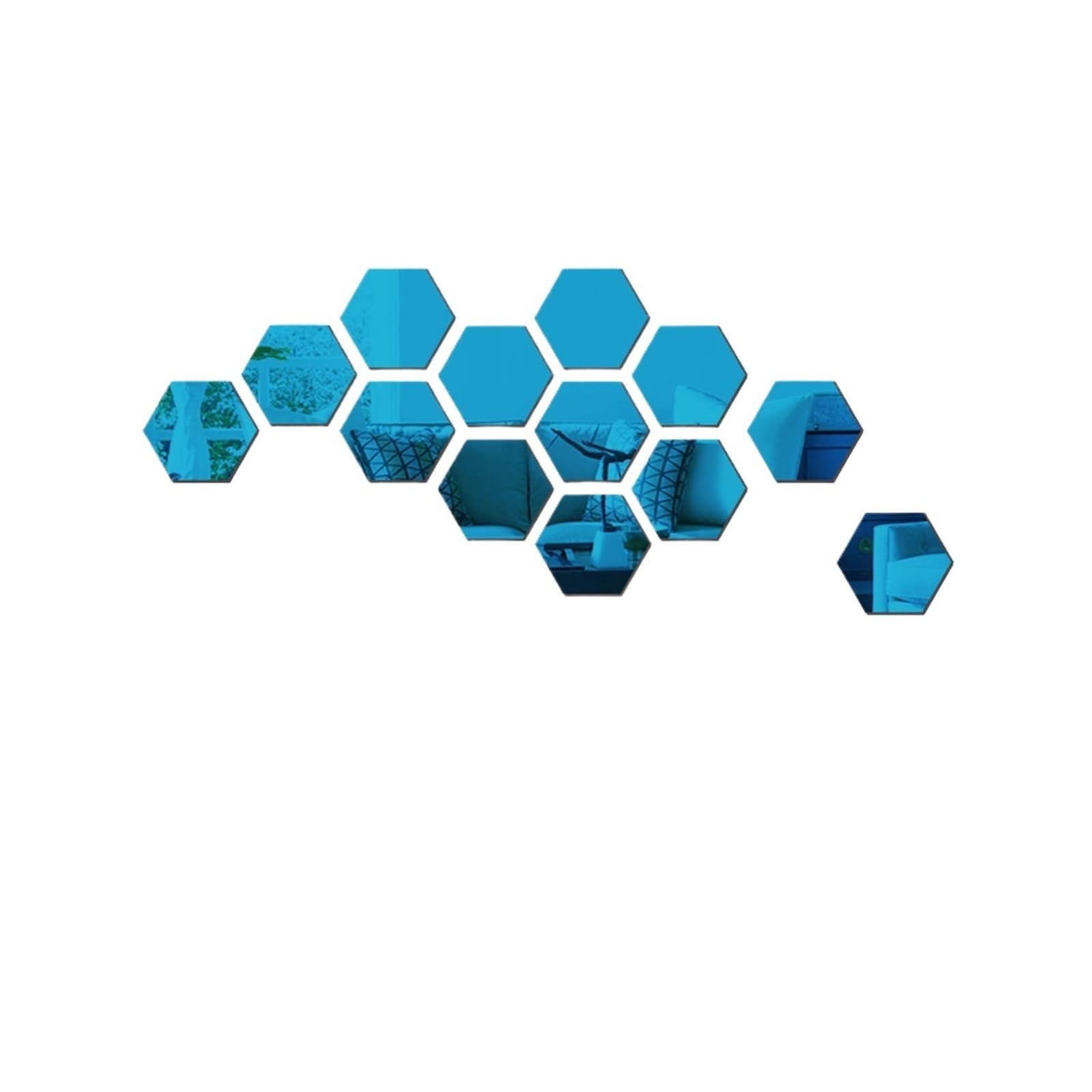 Hexagonal Mirror Wall Sticker 6/12pcs 3D Mirror Wall Sticker Hexagon Decal Home Decor DIY Self-Adhesive Mirror Decor Stickers Art Wall Decoration 150mm Large(12PCS Blue,L 126x110x63mm)