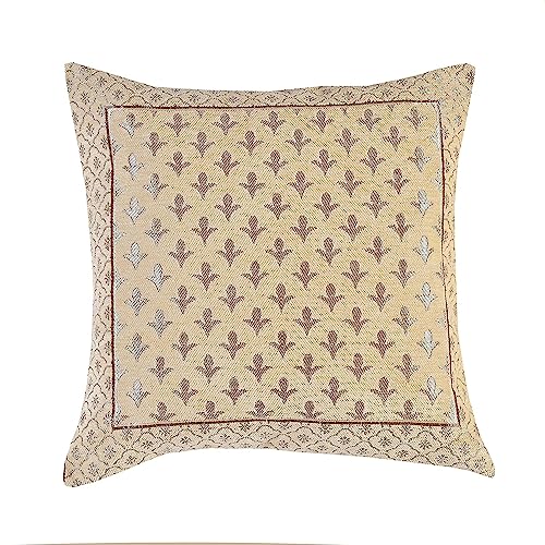Image of Set of 5 Pcs 16 x 16 Inches Soft Jacquard Velvet Fabric Cushion Covers for Sofa Set /Diwan Beds, Star,Color- Cream, Set of 5 Pcs