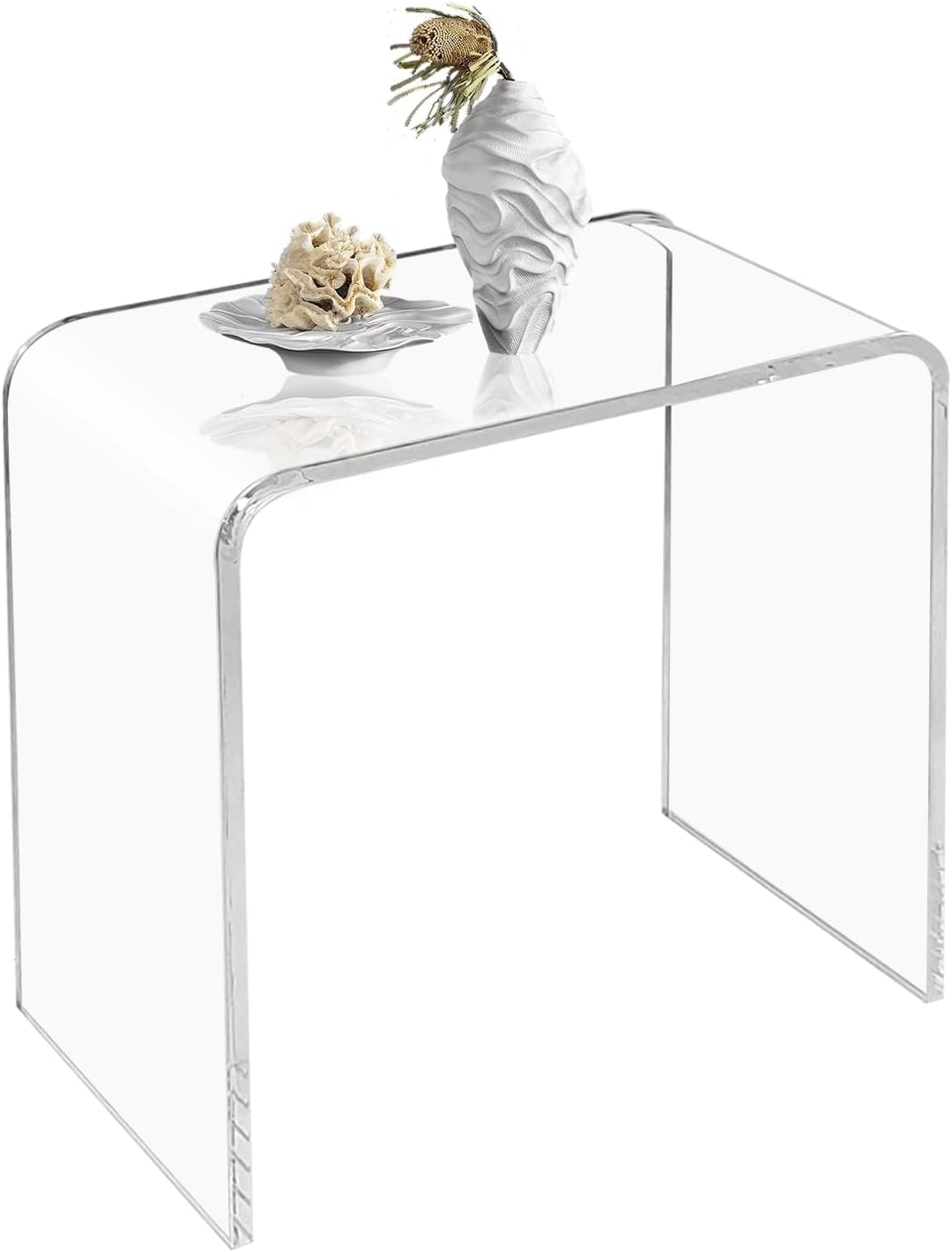 Acrylic Side Table, Clear Small End Table, Transparent Nightstand and Stool for Home Office, Living Room and Bedroom, 21" H x 21" W x 12" D