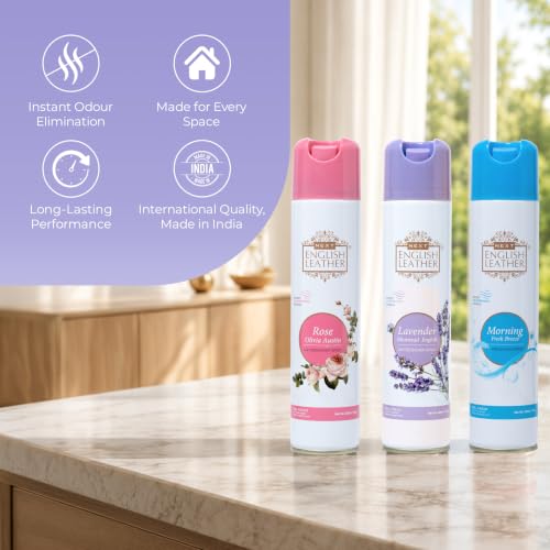 Image of Next Care English Leather Lavender, Rose & Morning Air Freshener Spray for Home, Car & Office - 220 ml Each (Pack of 3) | Room Freshener with Floral & Fresh Fragrances | Odor Reducing Spray Set