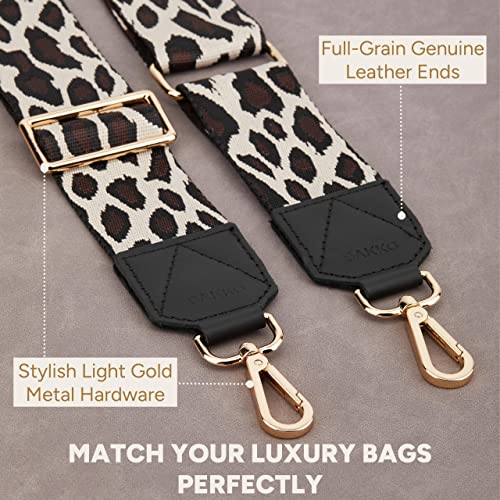 Image of BAKKO Purse Strap Replacement Top Grain Genuine Leather Ends Gold Metal Hardware 2 inch Wide Shoulder Strap for Crossbody Bags Handbags Messenger Duffel Bags Adjustable Length from 35 inch to 58 inch - Leopard