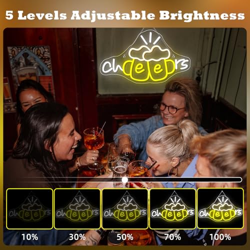 Image of Cheers Neon Sign Beer Cup Neon Lights for Wall Decor Dimmable LED Neon Light Up the Good Times with a Cold Glow USB Powered for Bars Party Living Room Bar Man Cave Party Home kitchen Restautrant