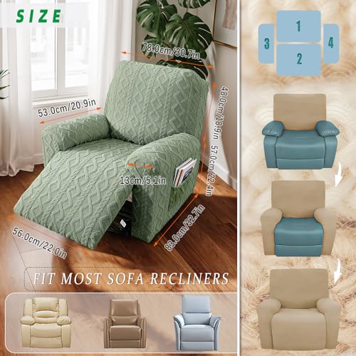 Image of JOKIVTOU Recliner Chair Covers 4-Pieces Reclining Chair Slipcovers with Pocket& Elastic Bottom, Soft Feel Fitted Lazy Boy Sofa Couch Cover Washable, Stretch Recliner Furniture Protector