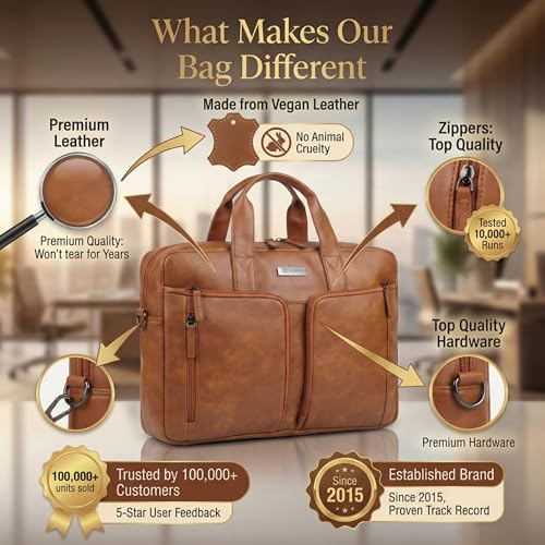 Image of VISMIINTREND Leather Laptop Office Bags for Men & Women, Fits 13 /14 /15.6 Inch Laptop, Macbook Bag Office /Travel, Laptop Messenger /Briefcase Bag | Corporate Gifts