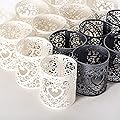 Sumind 24 Pieces Tea Light Votive Wraps Laser Cut Decorative Wraps Paper Candle Holder for LED Battery Tealight Candles for Valentine's Day Birthday Wedding Party Decoration