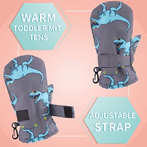 Toddler Infant Winter Mittens Lined With Fleece Easy-On Baby Boy Girls Warm Gloves Outdoor (C-Grey Dinosaur-2,L (2-4 Years)) #TOP3