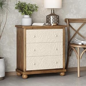 Lonykefarmhouse3drawerdresserwithleavespatterncarvedvintagefrenchcountrychestaccentcabinetdistressedfinishwhitebrown Urban Country Home Decor Lonyke farmhouse 3 drawer dresser with leaves pattern carved vintage french country chest accent cabinet distressed finish white brown urban country home decor
