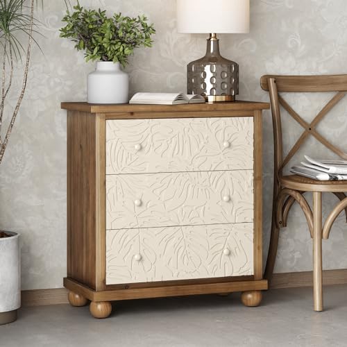 Lonykefarmhouse3drawerdresserwithleavespatterncarvedvintagefrenchcountrychestaccentcabinetdistressedfinishwhitebrown Urban Country Home Decor Lonyke farmhouse 3 drawer dresser with leaves pattern carved vintage french country chest accent cabinet distressed finish white brown urban country home decor