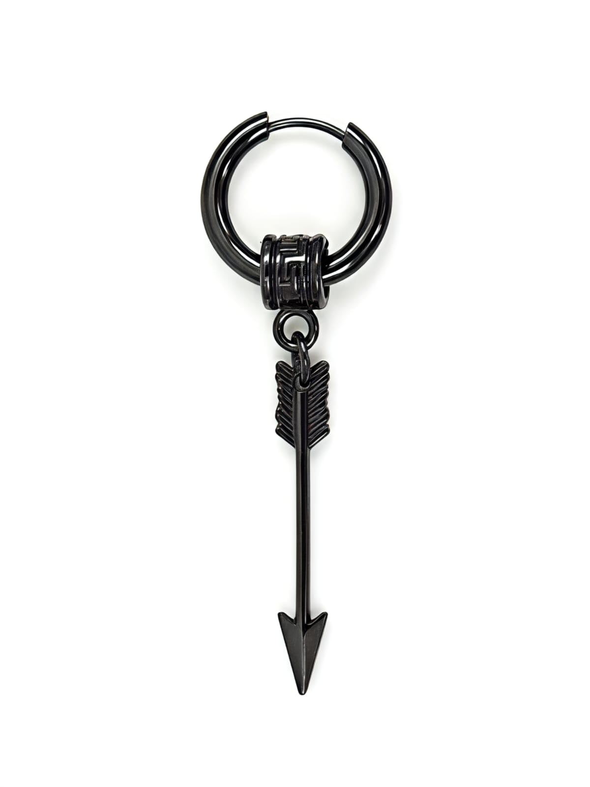Black Hoop Earring with Arrow Charm Pendant, Stainless Steel, Dangle Drop Style-image-36