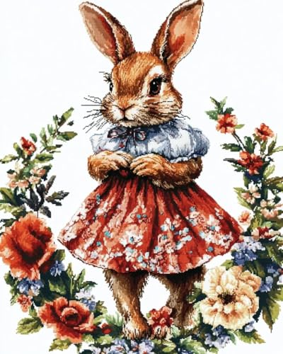 Broderie lapin habillé kit point de croix pour décor de chambre