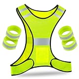 Ysueen Fahrrad Warnweste Sicherheitsweste mit Hoher Sichtbarkeit Mesh Laufen Reflektierende Laufweste Verstellbare mit Tasche (mit 4 Reflektorband)