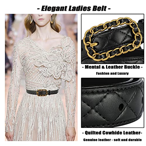 Women Fashion Quilted Belt for Dresses Jeans Pants Designer Genuine Leather Ladies Belts with Braided Chain Buckle2